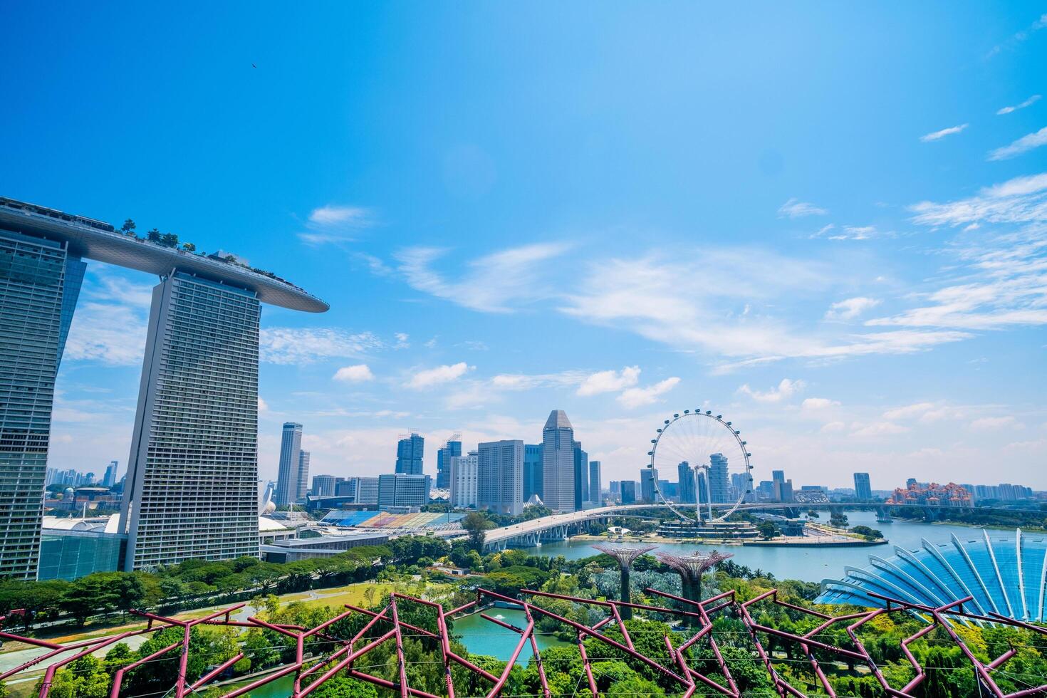 Panoramic image of singapore skyline at sunrise photo