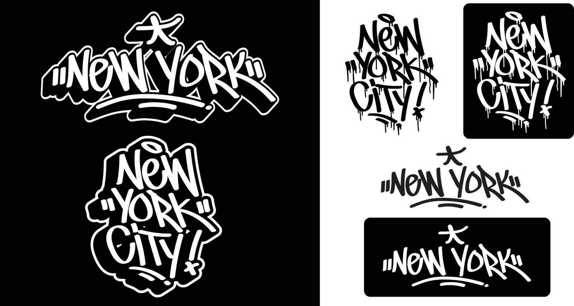 New York text in graffiti tag font style. Graffiti text vector illustrations.