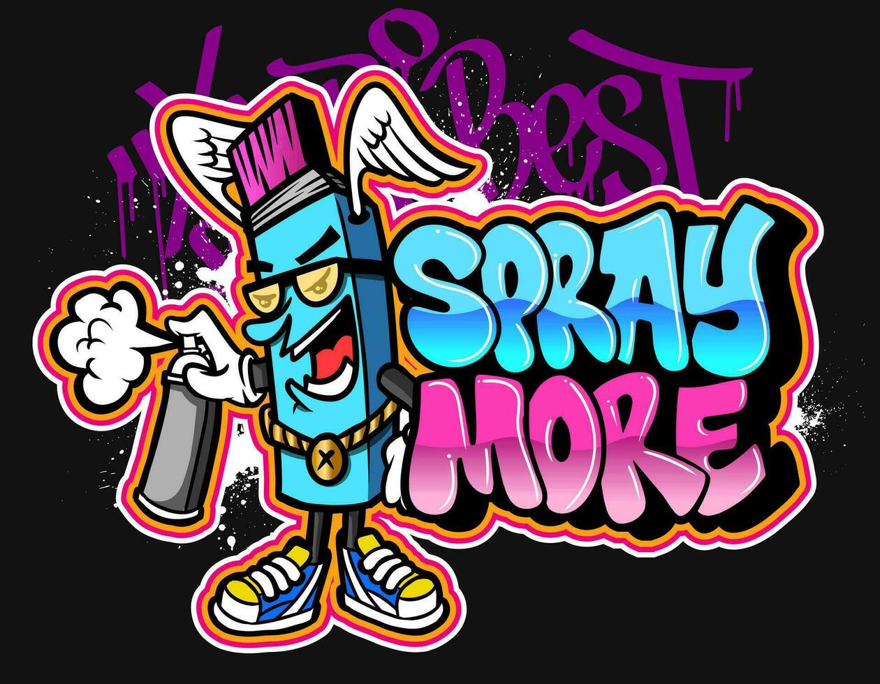 Graffiti cartoon illustrations in vibrant colors. Street art hip-hop graffiti character design in vector illustrations.