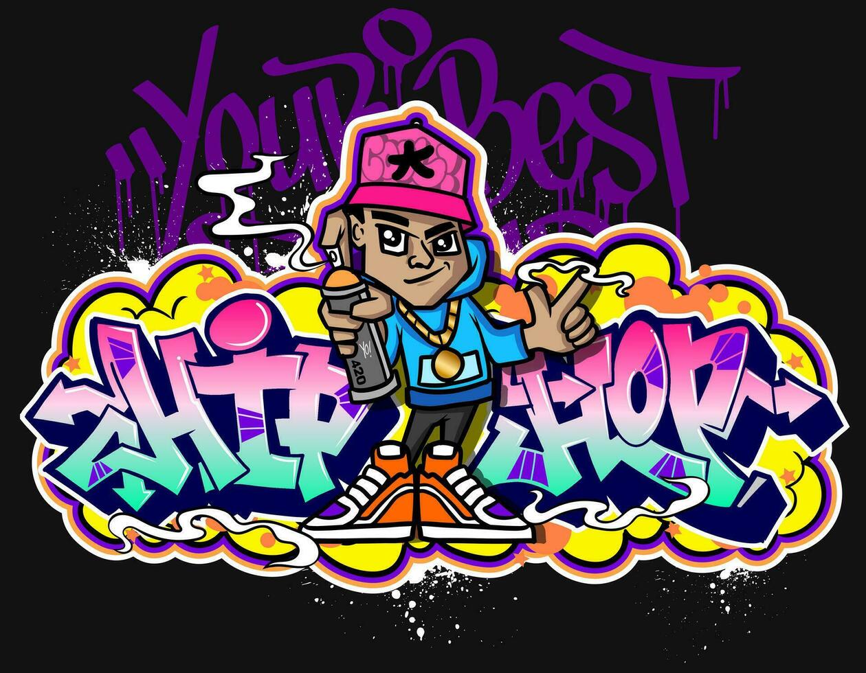 Graffiti cartoon illustrations in vibrant colors. Street art hip-hop graffiti character design in vector illustrations.