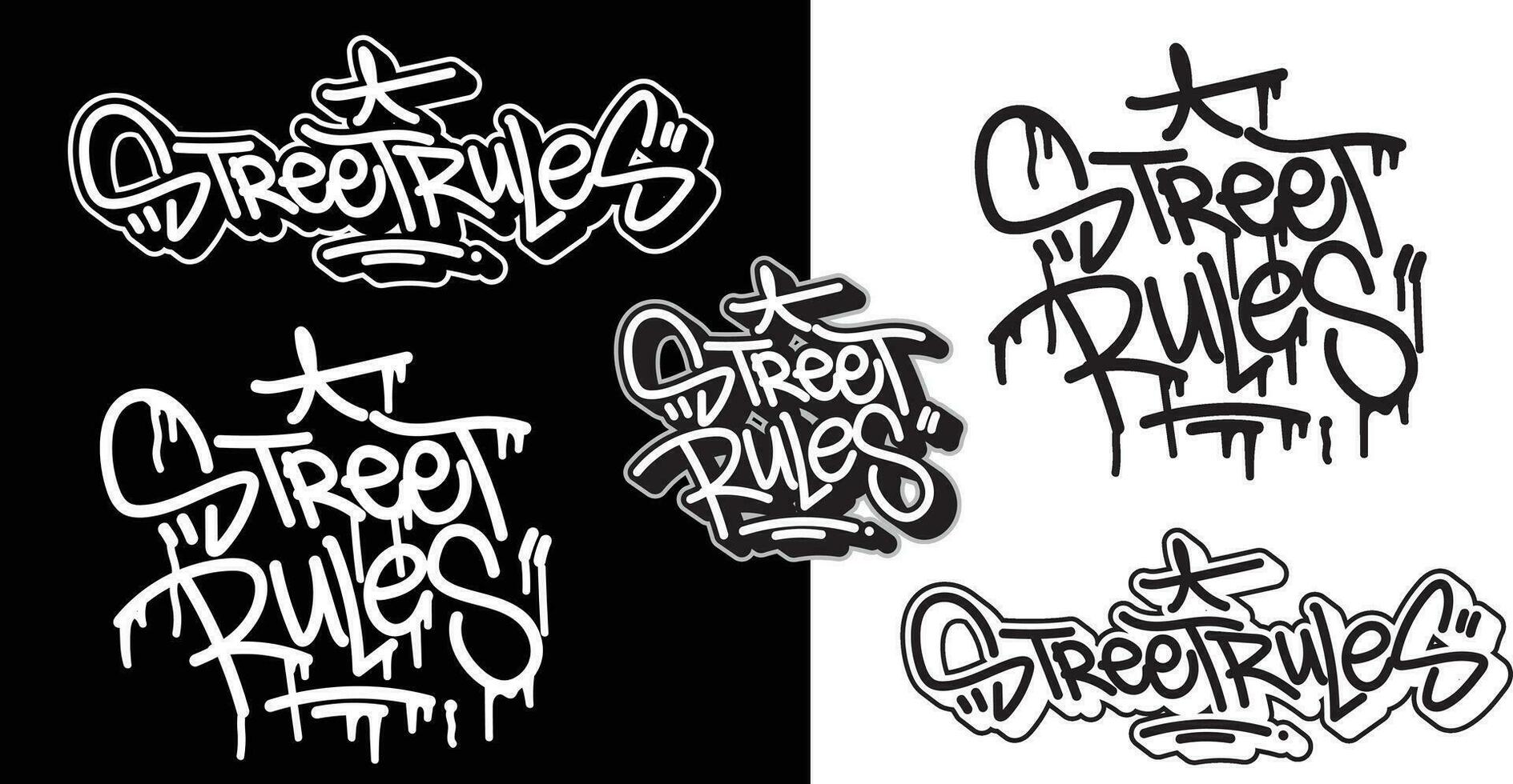 Street Rules text in graffiti tag font style. Graffiti text vector illustrations.
