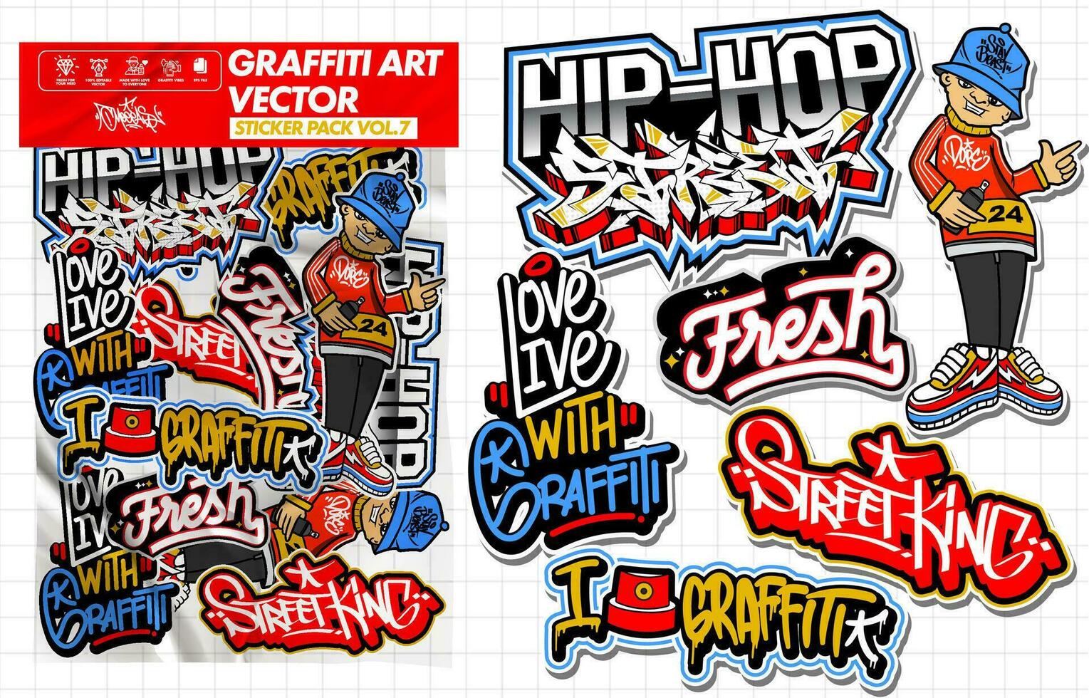 Graffiti art vector sticker illustration. Set of vector design with colorful designs