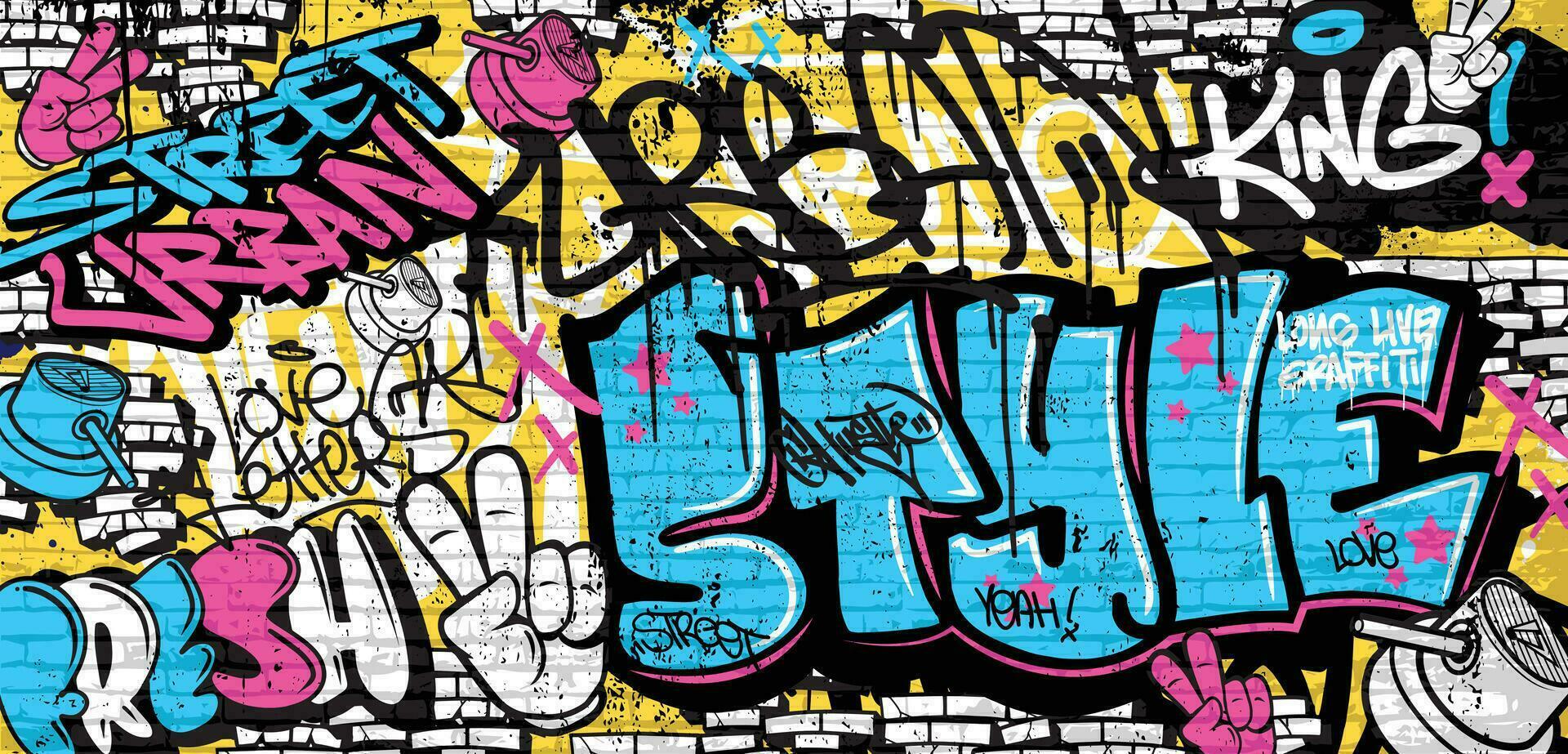 Graffiti background with throw-up, scribble and tagging in vibrant colors. Abstract graffiti in vector illustrations.