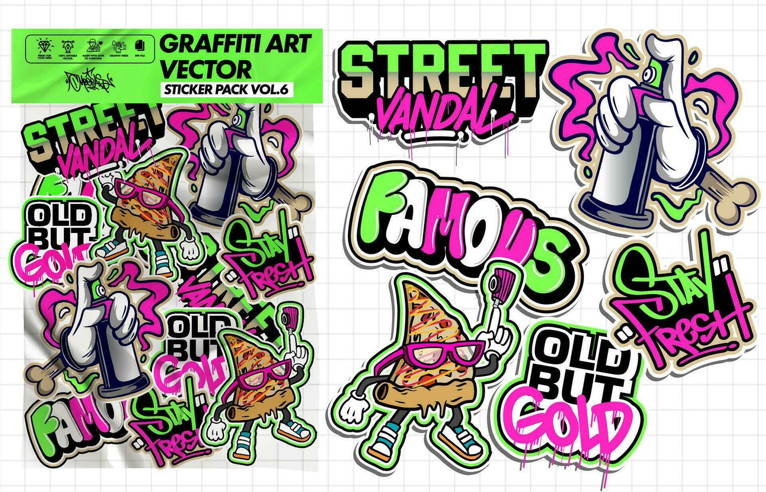 Graffiti art vector sticker illustration. Set of vector design with colorful designs