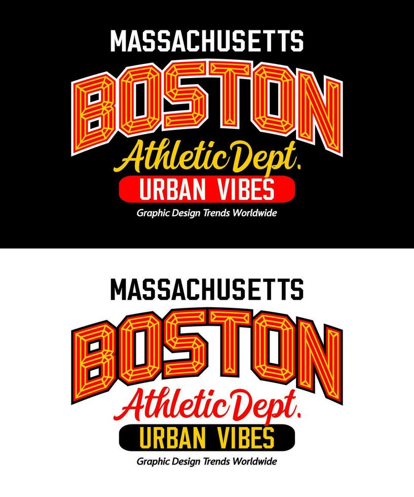 Boston Massachusetts shadow line urban sports typeface, for print on t shirts etc. vector