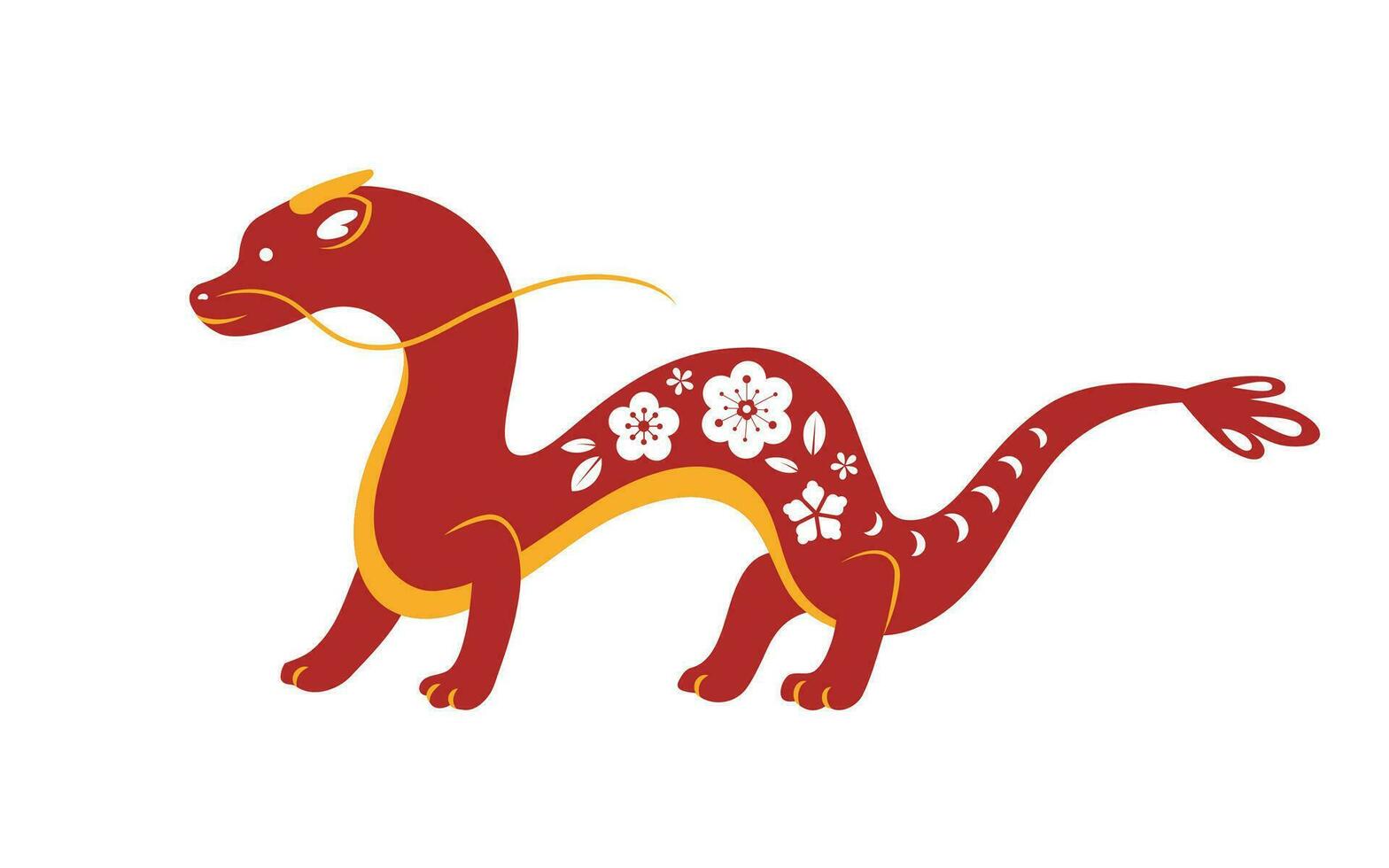 Chinese dragon. Chinese lunar new year animal with flowers ornaments. Vector flat illustration.