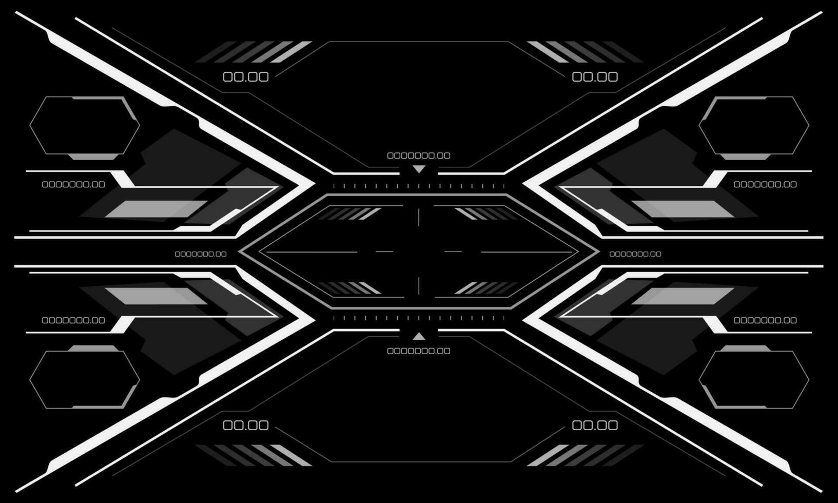 HUD sci-fi interface screen view white geometric on black design virtual reality futuristic technology creative display vector