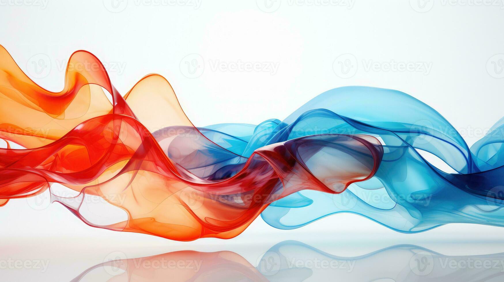 3D Abstract wavy glass with blue and orange color isolated white background photo