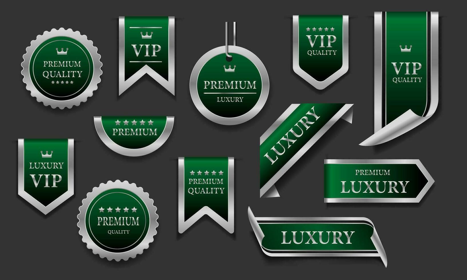 verde plata lujo prima calidad etiqueta insignias en gris antecedentes vector