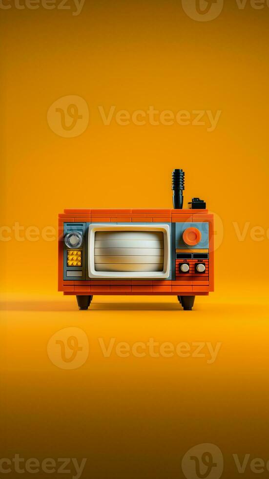 3D Plastic miniature old TV is made of plastic block photo