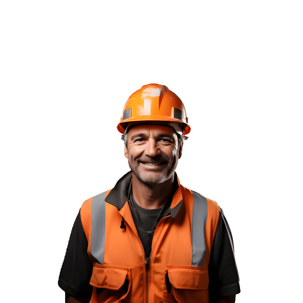 Smiling professional heavy industry worker in a protective uniform and hard hat. generative ai png