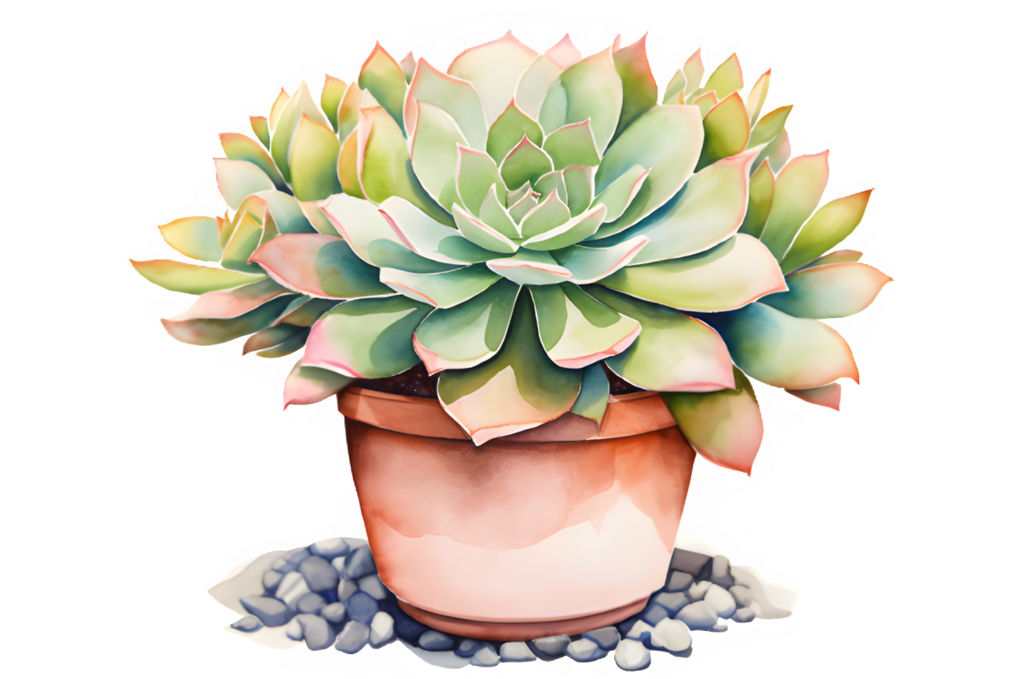 watercolor succulent plant in a pot,AI Generative png
