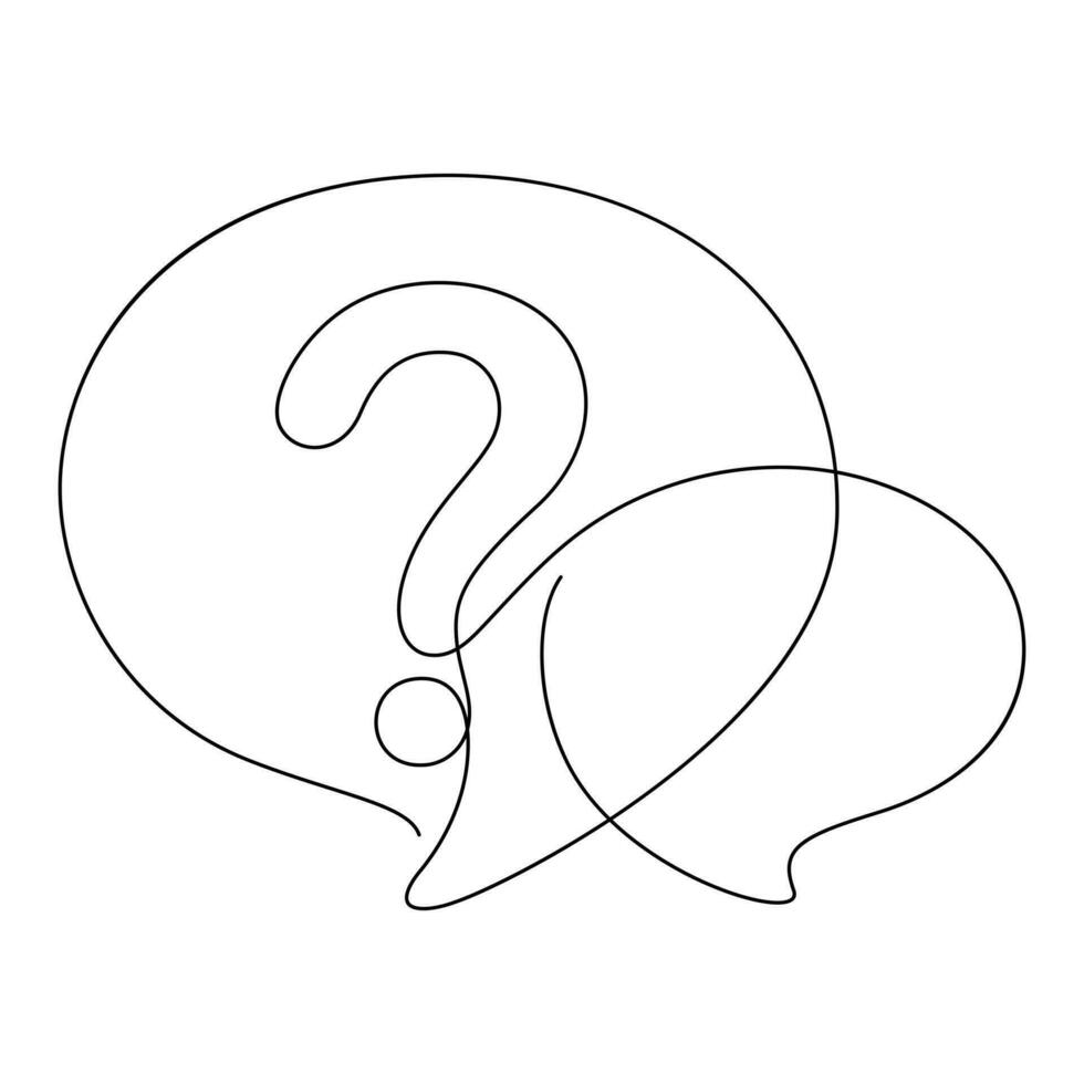 continuous line drawing of question mark with chat bubble minimalism vector