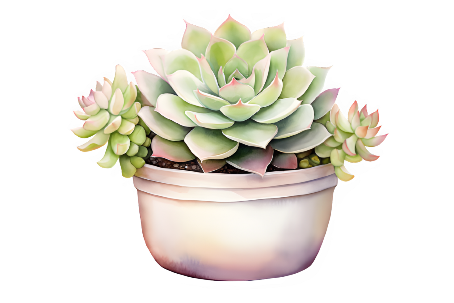 watercolor succulent plant in a pot,AI Generative png