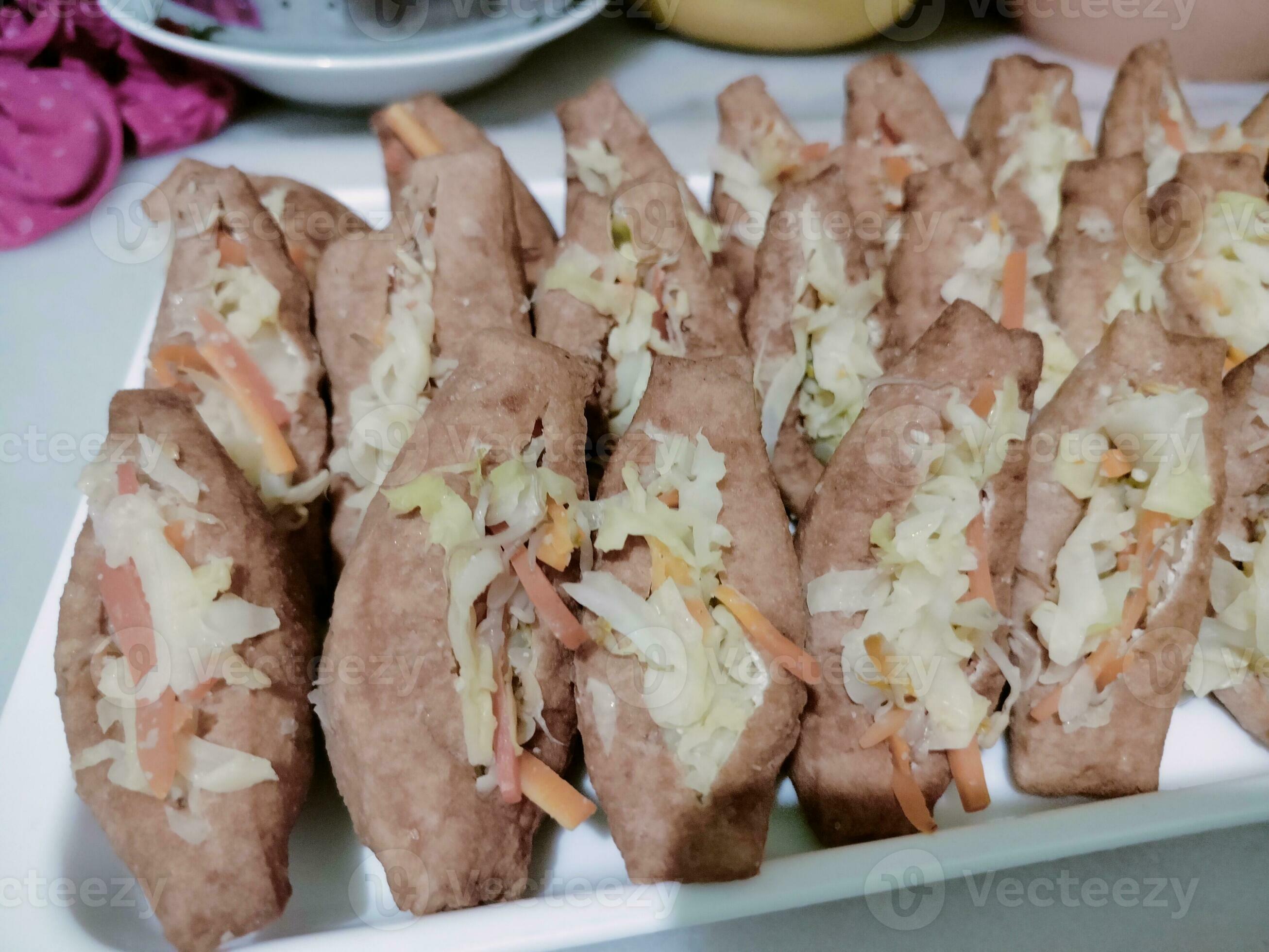 Indonesian traditional snack, fried tofu filled with vegetables