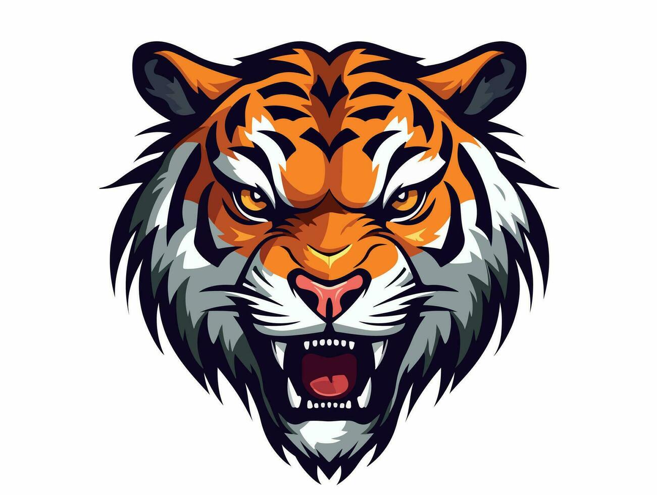 Angry tiger esport logo vector illustration with isolated background