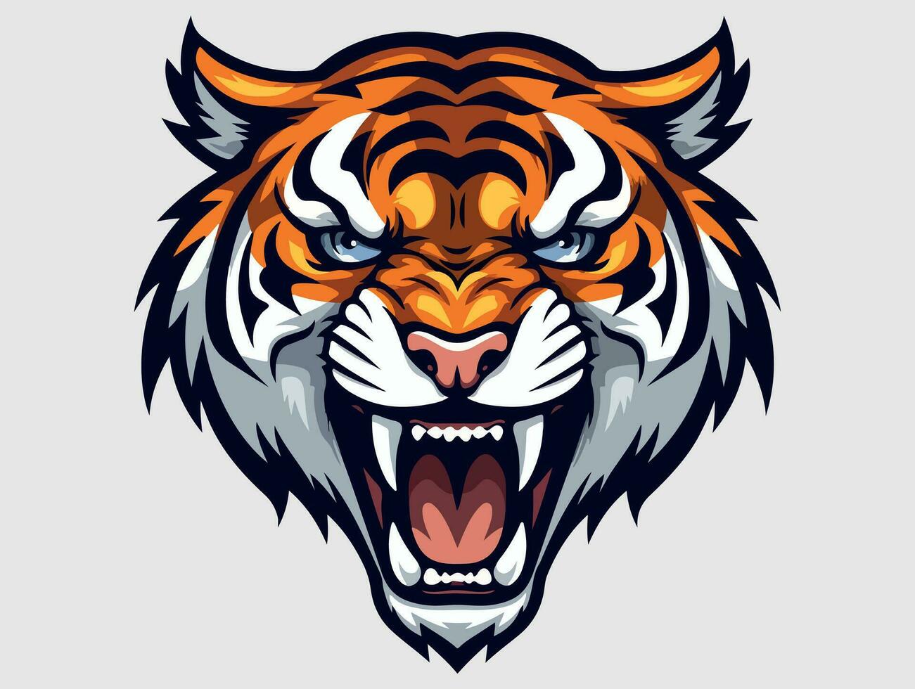 Angry tiger esport logo vector illustration with isolated background