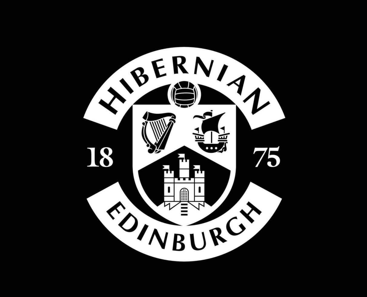 Hibernian FC Club Logo Symbol White Scotland League Football Abstract Design Vector Illustration With Black Background