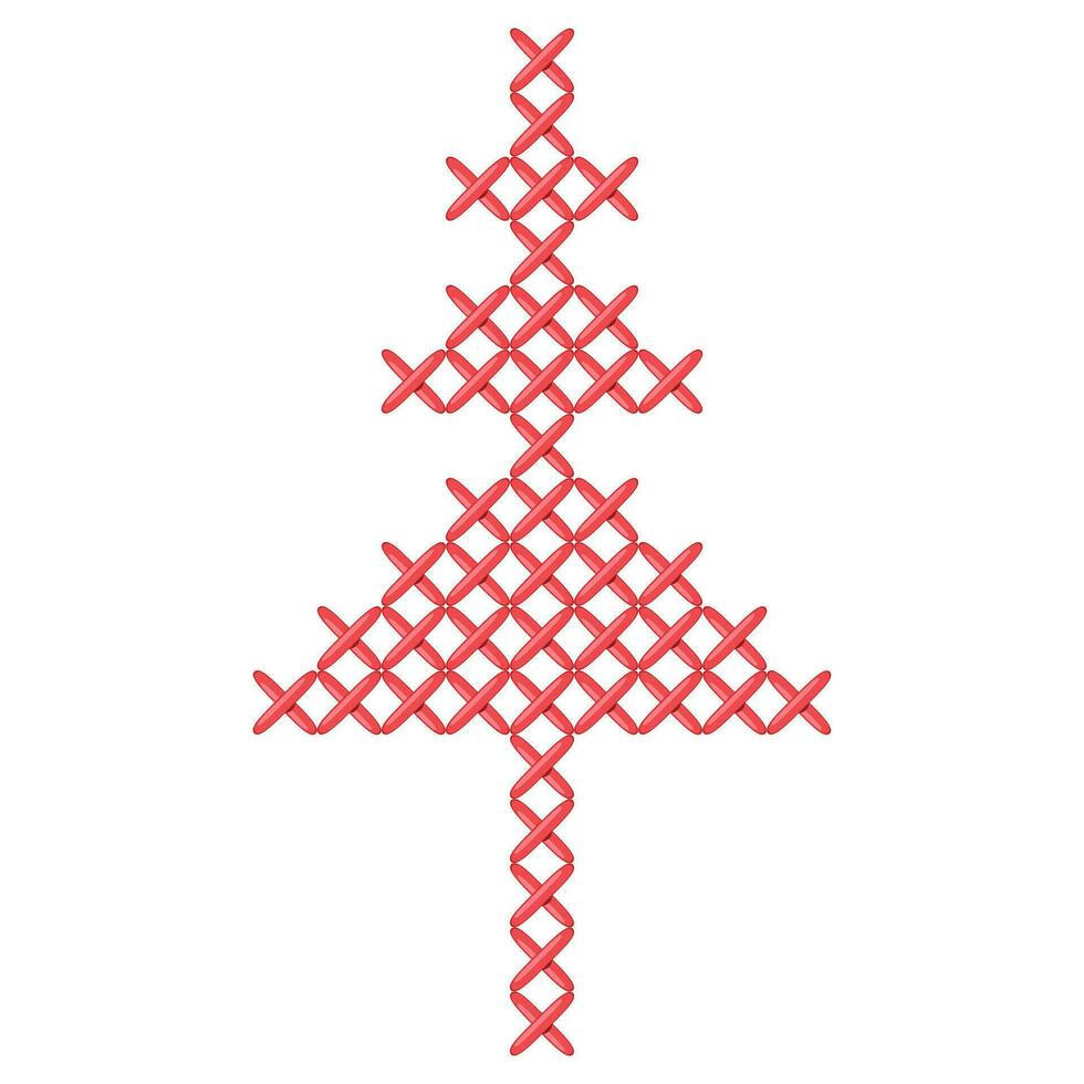 Christmas tree embroidery in peasant folk rustic motif. cross stitch fir and christmas vector