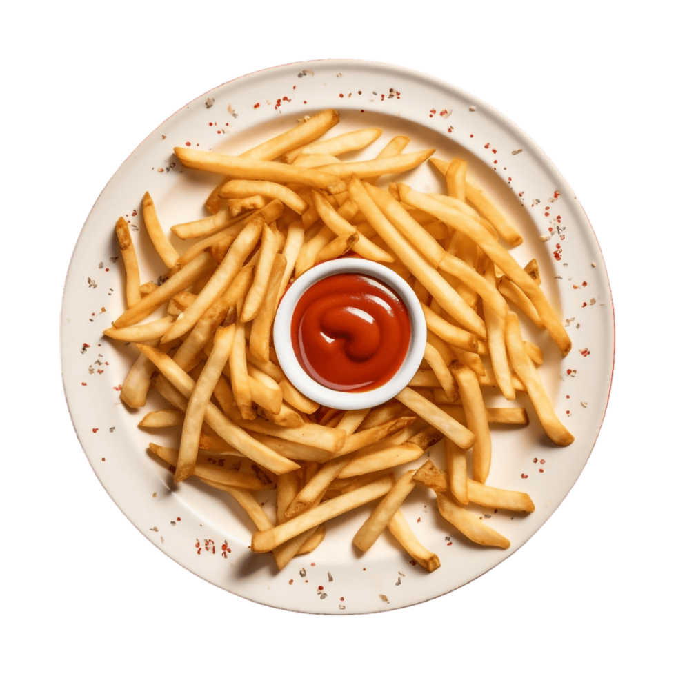 francés papas fritas con salsa de tomate en un plato png,ai generativo png