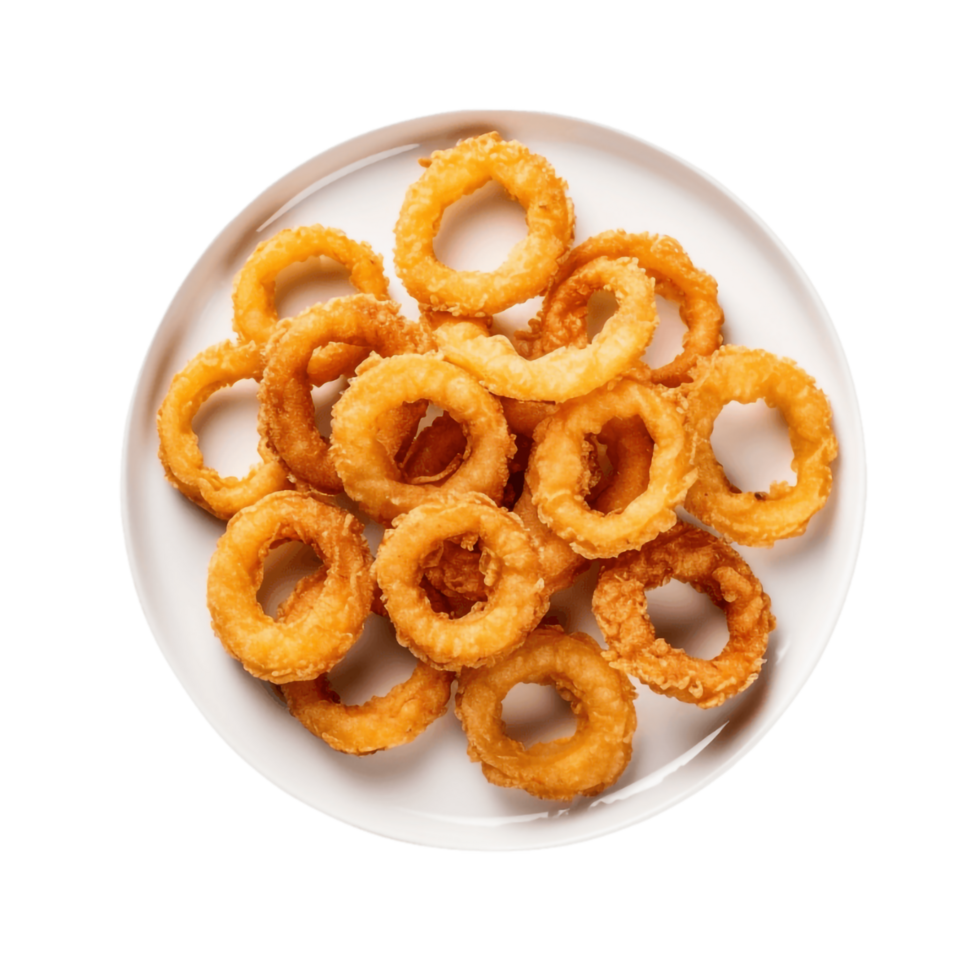 a plate of onion rings on a transparent background,AI Generative png