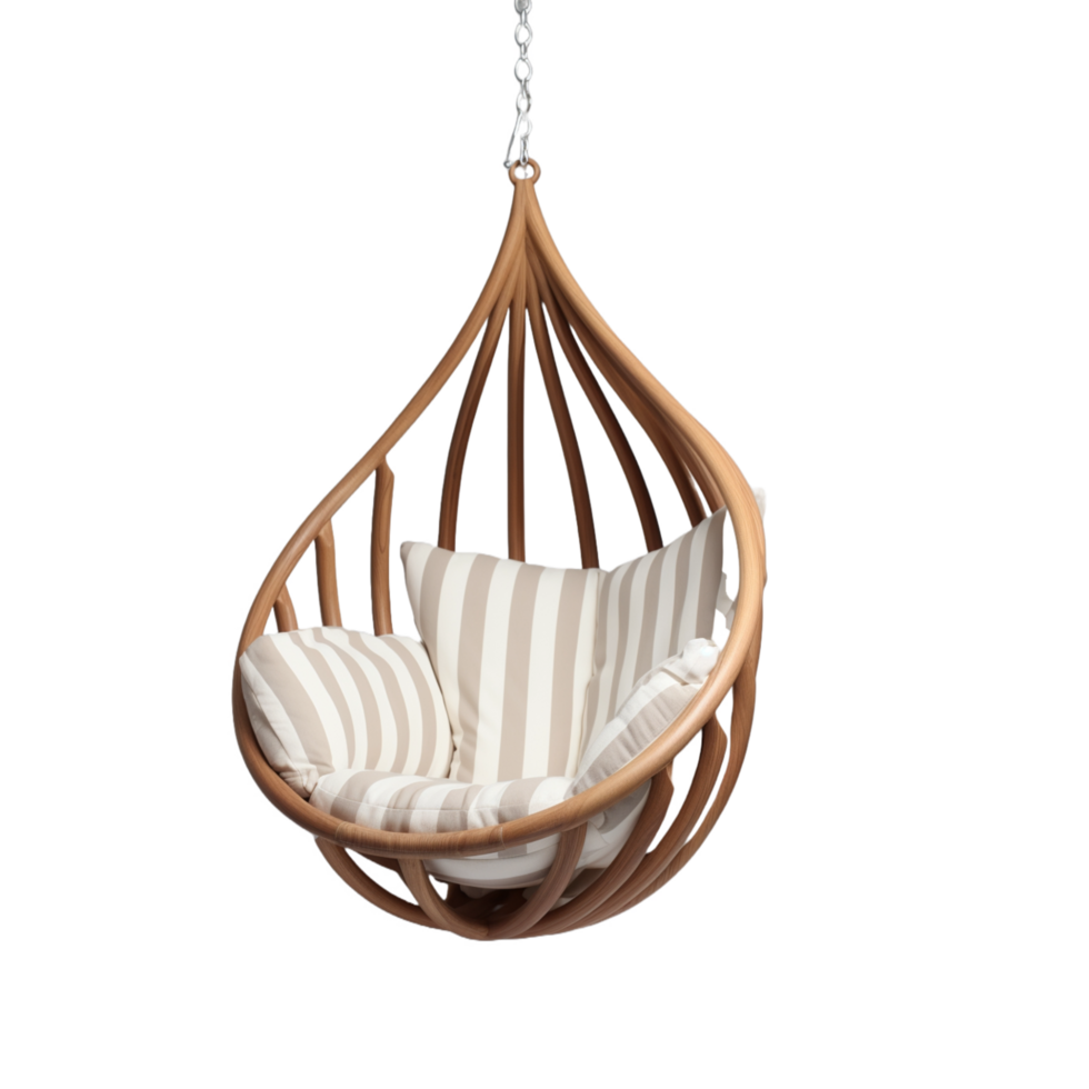 a hanging chair with a striped cushion,AI Generative 30728622 PNG