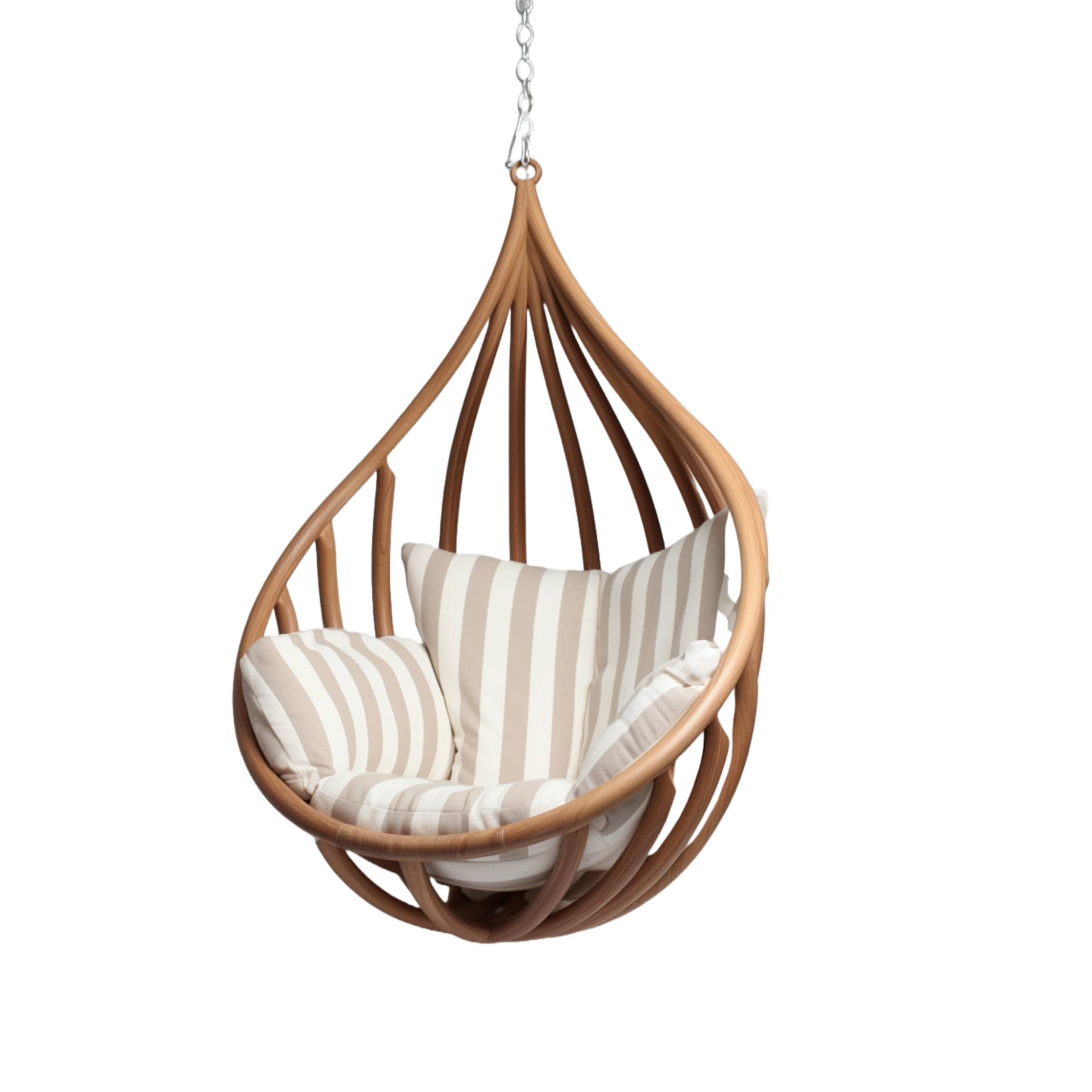 a hanging chair with a striped cushion,AI Generative 30728622 PNG