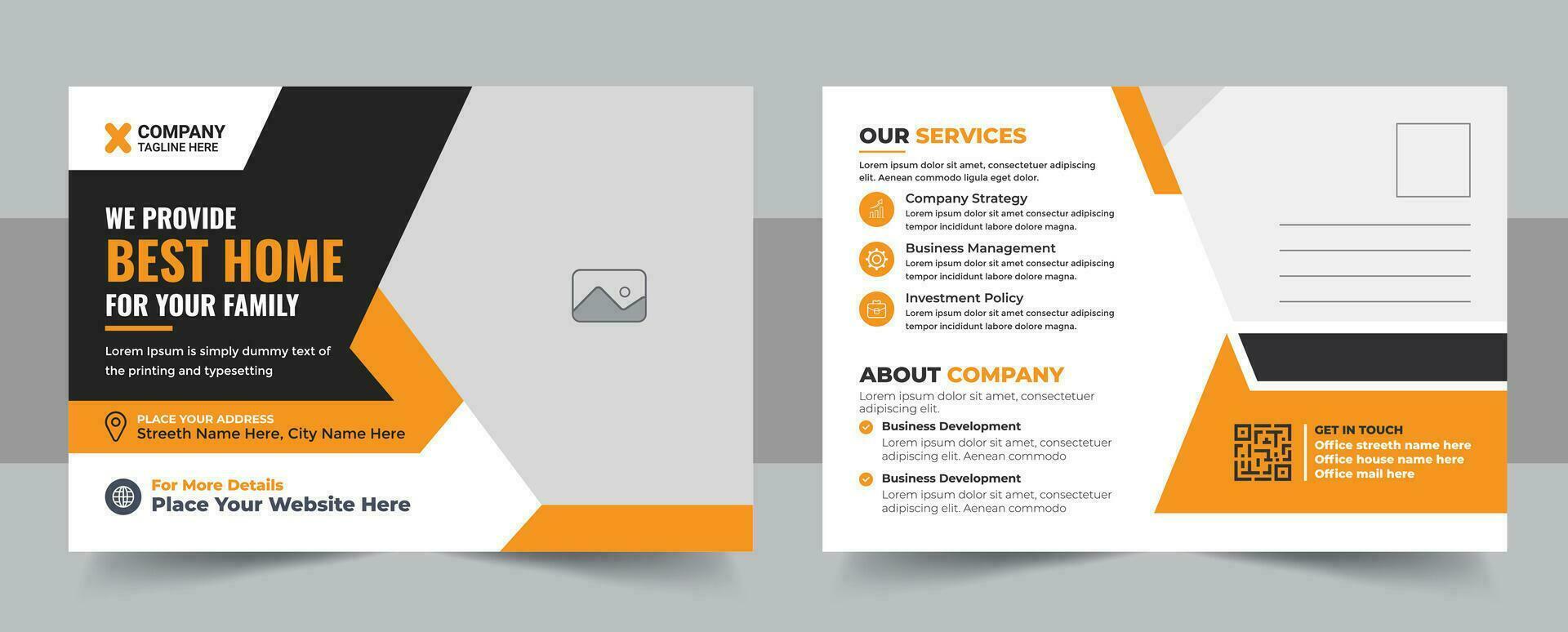 Professional digital company real estate postcard template or social media design for business agency vector