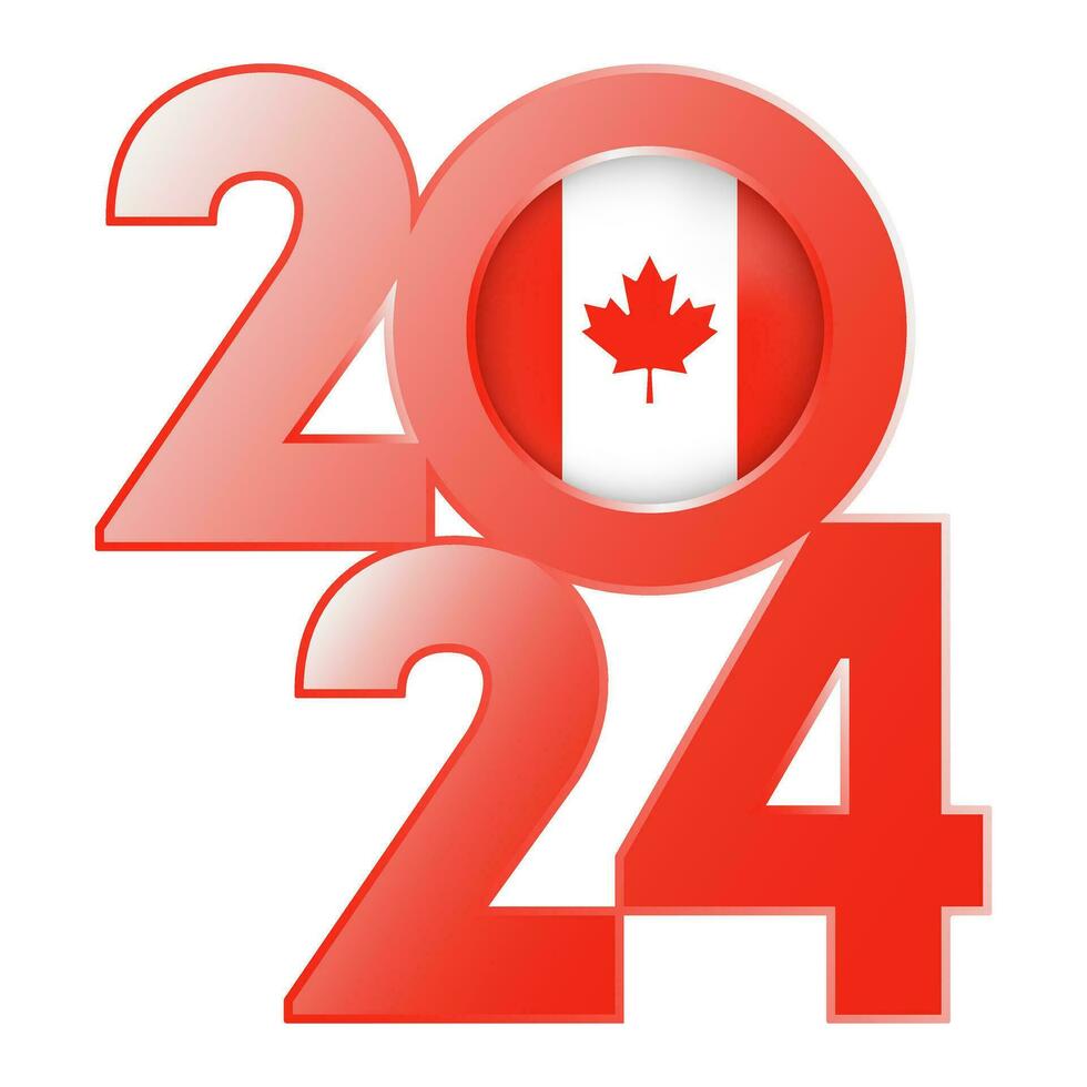 Happy New Year 2024 banner with Canada flag inside. Vector illustration.