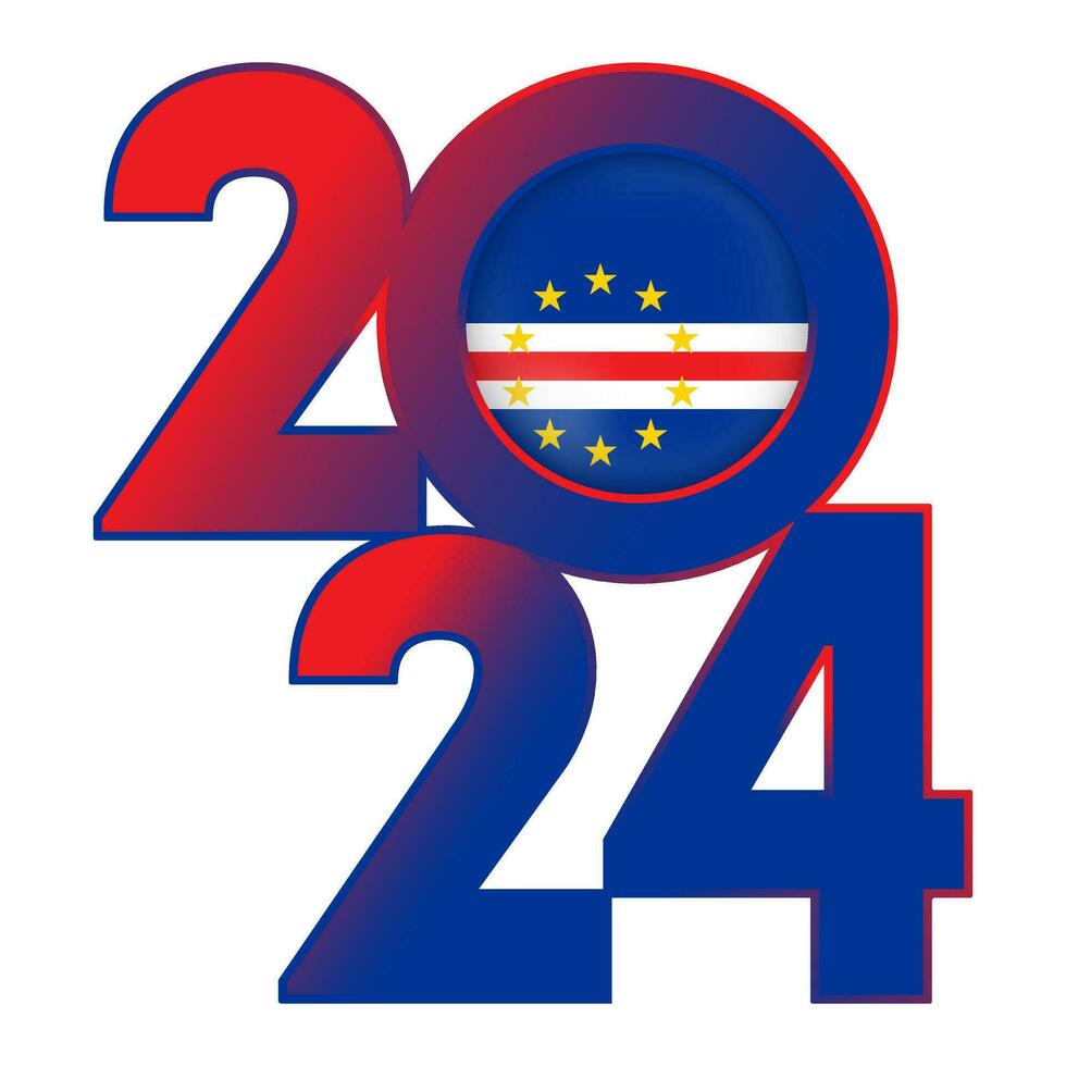 Happy New Year 2024 banner with Cape Verde flag inside. Vector illustration.