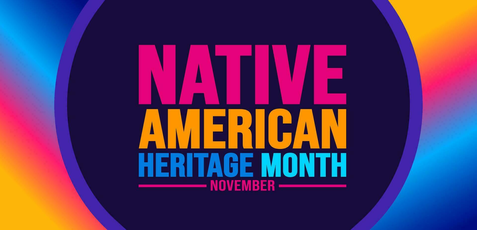 noviembre es nativo americano patrimonio mes antecedentes modelo. americano indio cultura celebrar anual en unido estados utilizar a bandera, cartel, tarjeta, póster diseño modelo con texto inscripción. vector