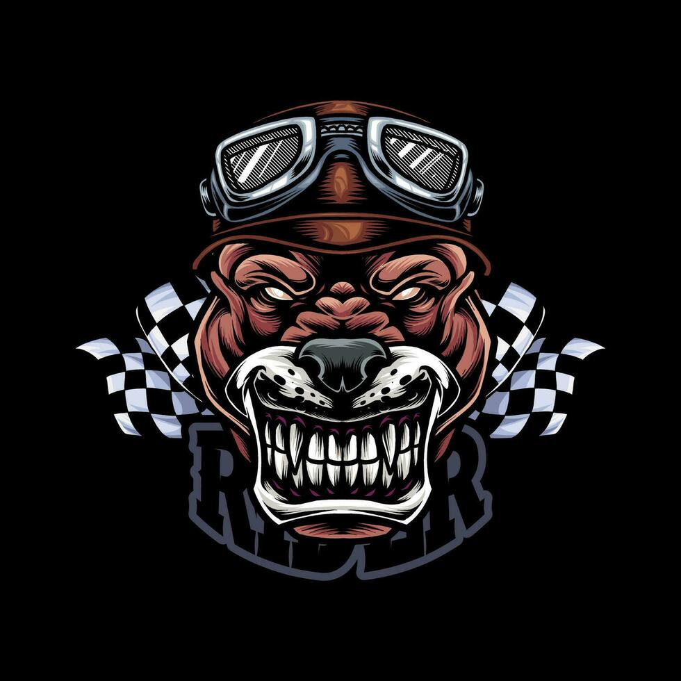 buldog motorista con un casco ilustración vector