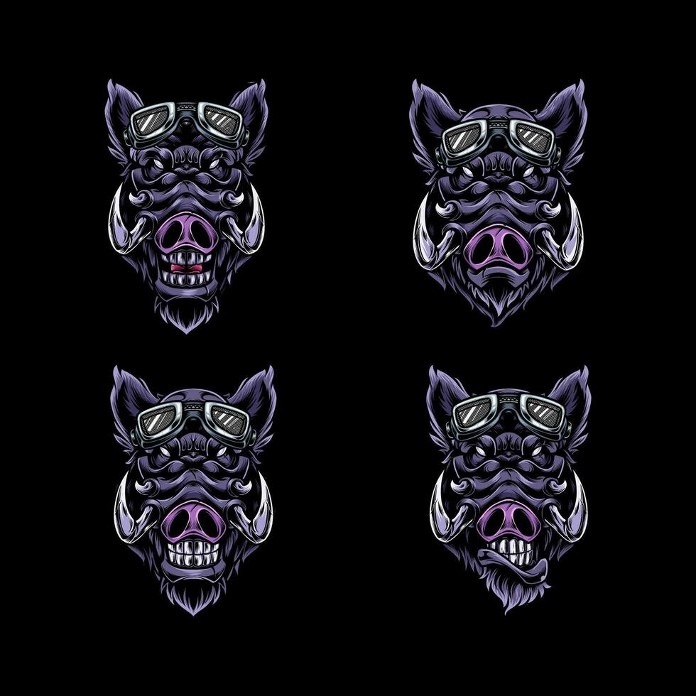 Ferocious biker wild boar vector