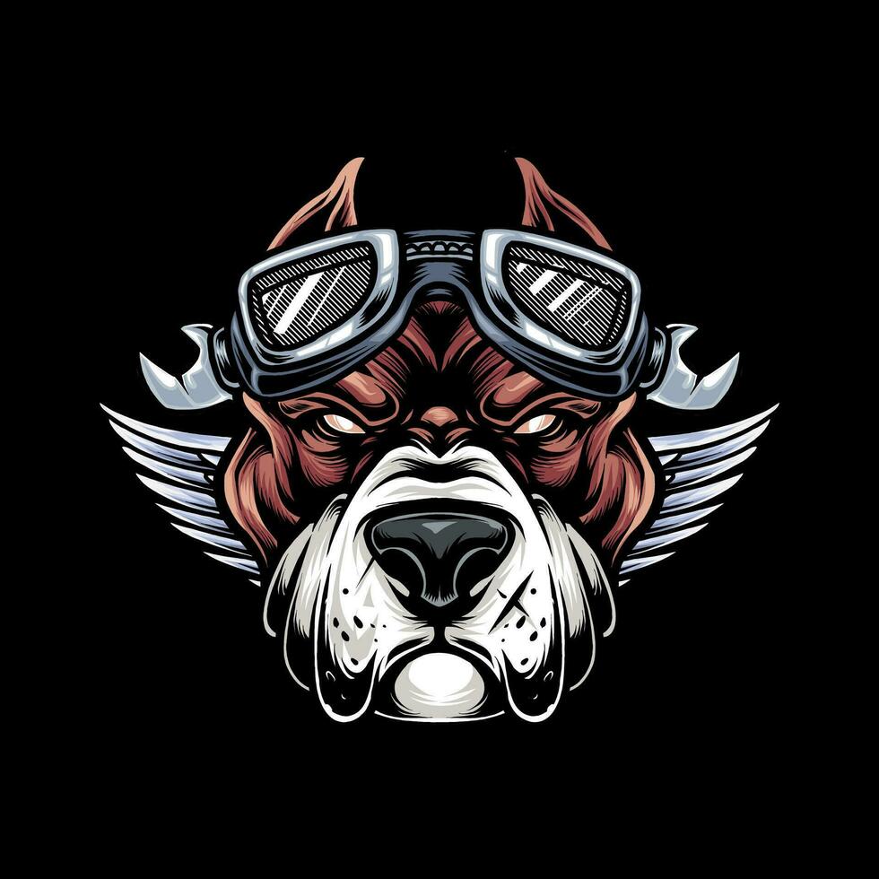 Bulldog biker with a helmet illustration vector