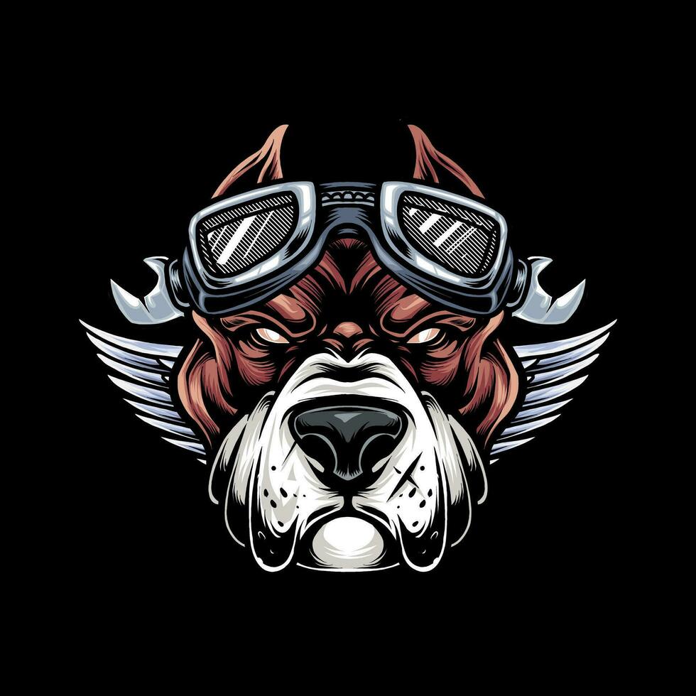 buldog motorista con un casco ilustración vector