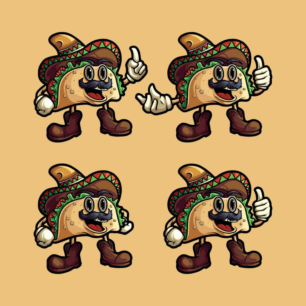 linda Bigote tacos logo mascota vector ilustraciones