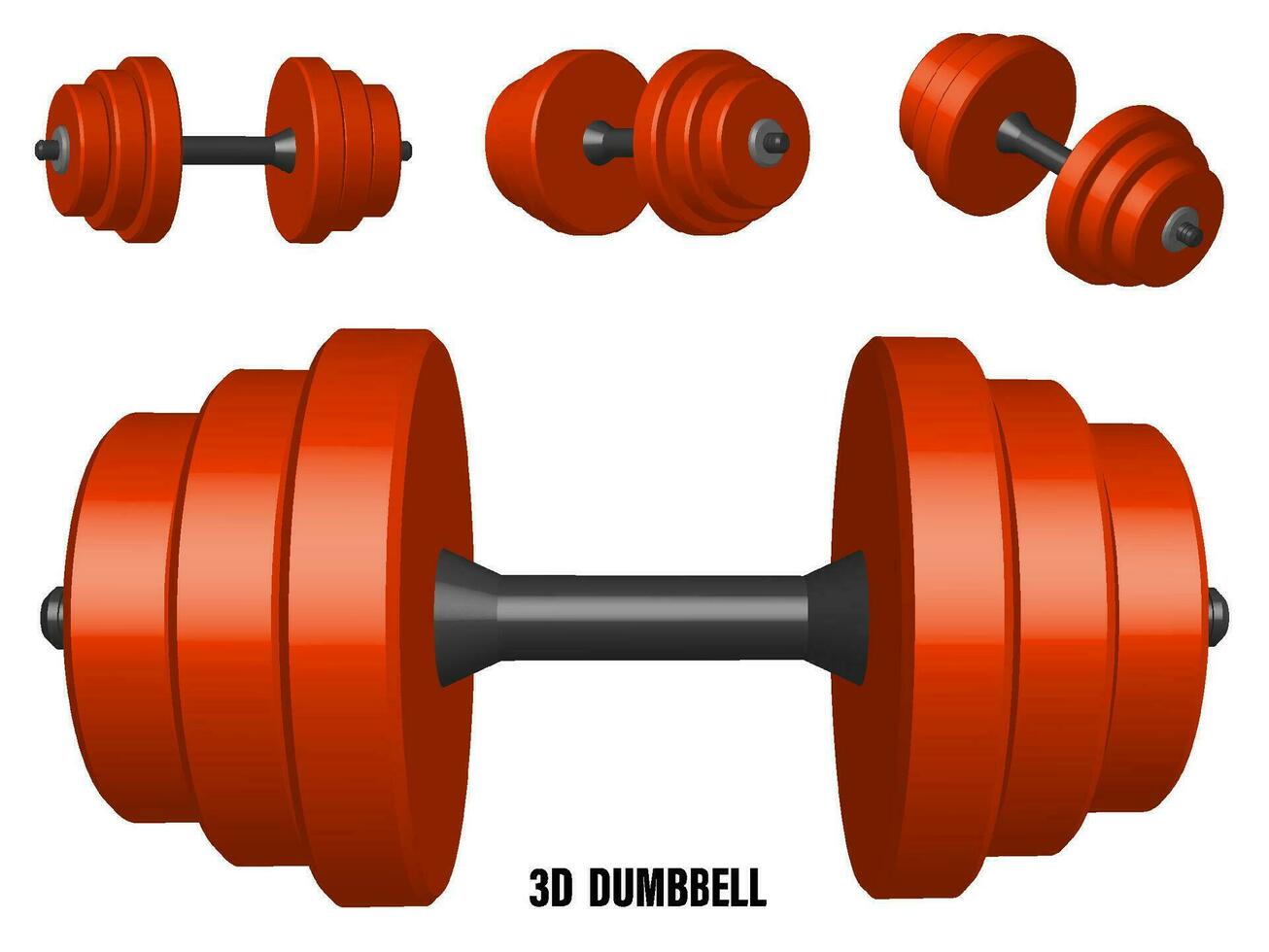 realistic detailed 3D model of red sports dumbbell. Healthy lifestyle, fitness. Realistic vector