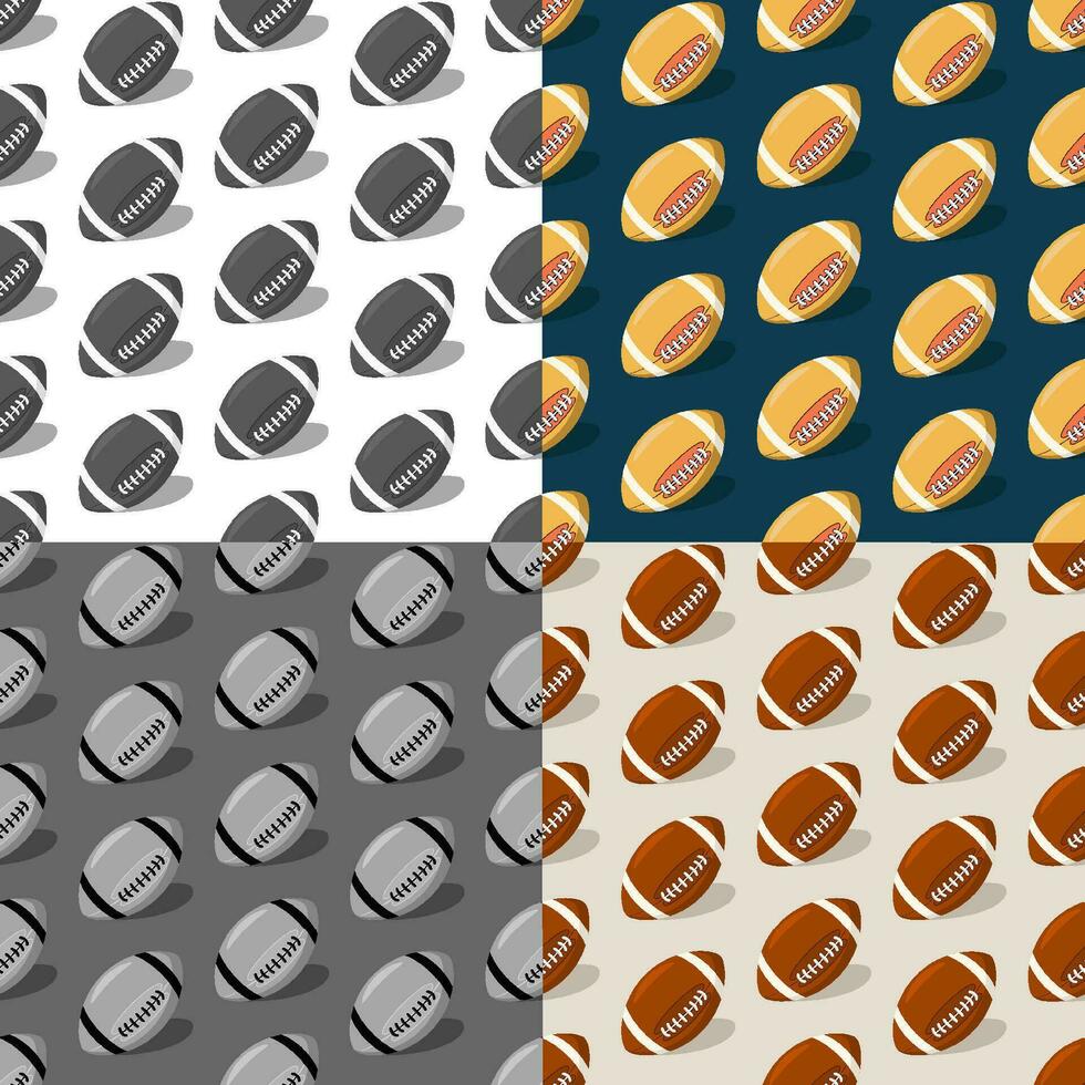 set of seamless patterns with Sports ball for playing American football in cartoon style. Ornament for decoration and printing on fabric. Design element. Vector