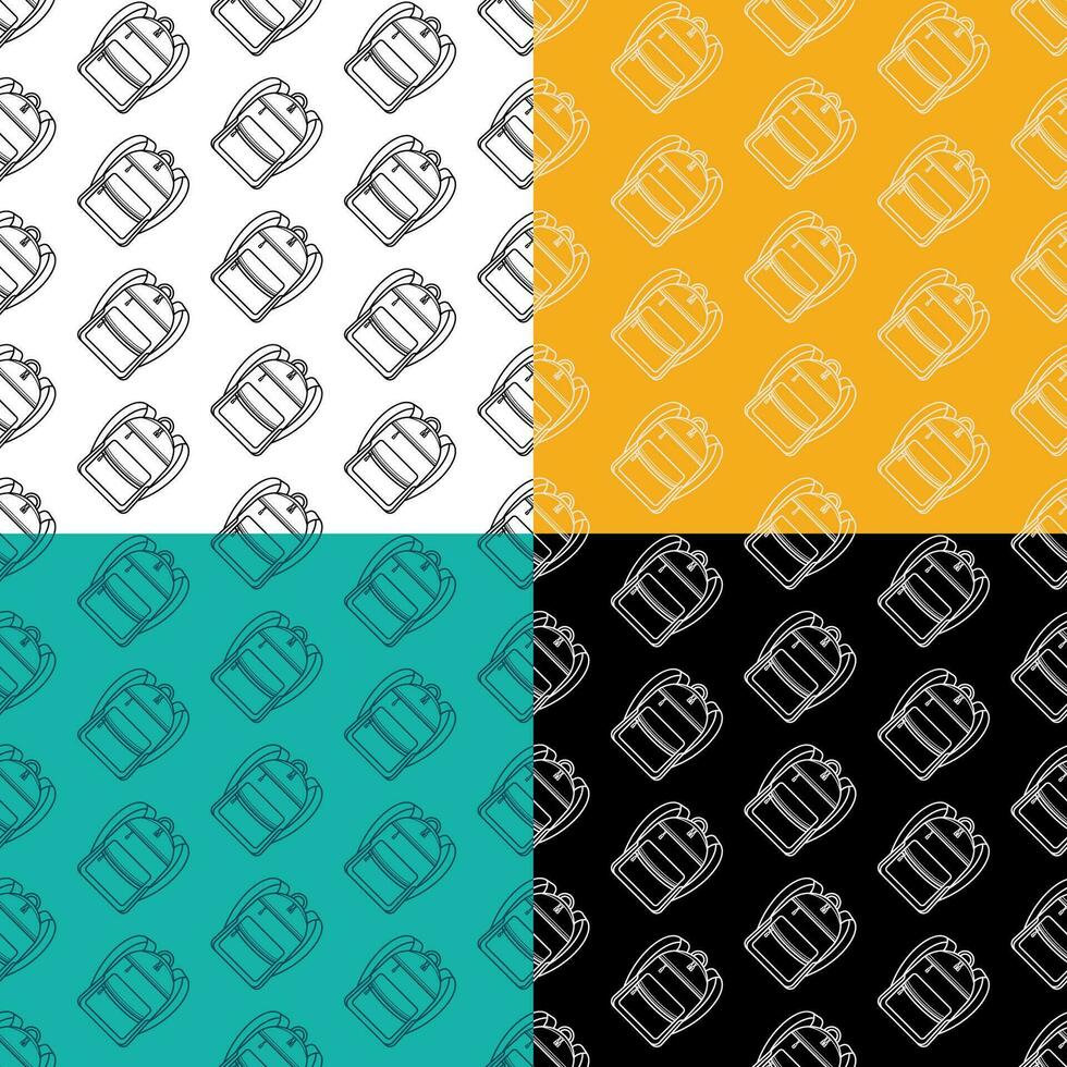 set of seamless patterns with school backpack icon. September 1, beginning of school. Ornament for decoration and printing on fabric. Design element. Vector