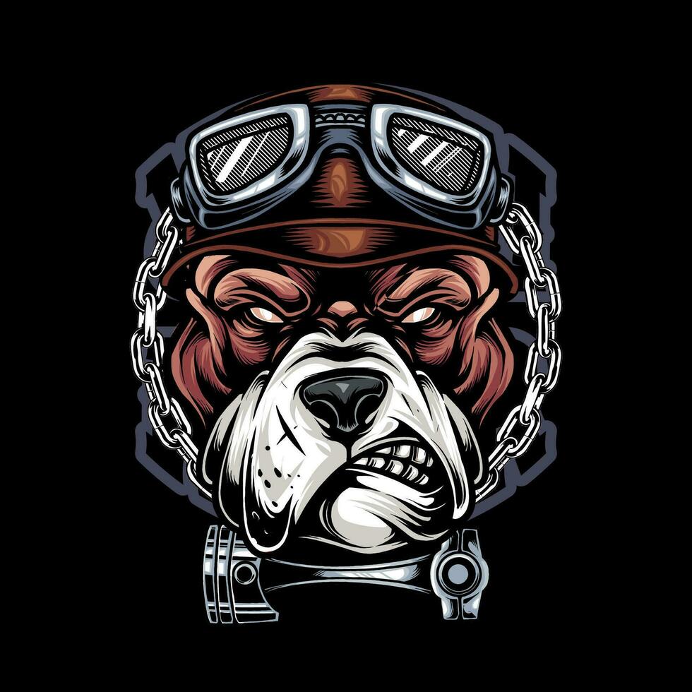 Bulldog biker with a helmet illustration vector