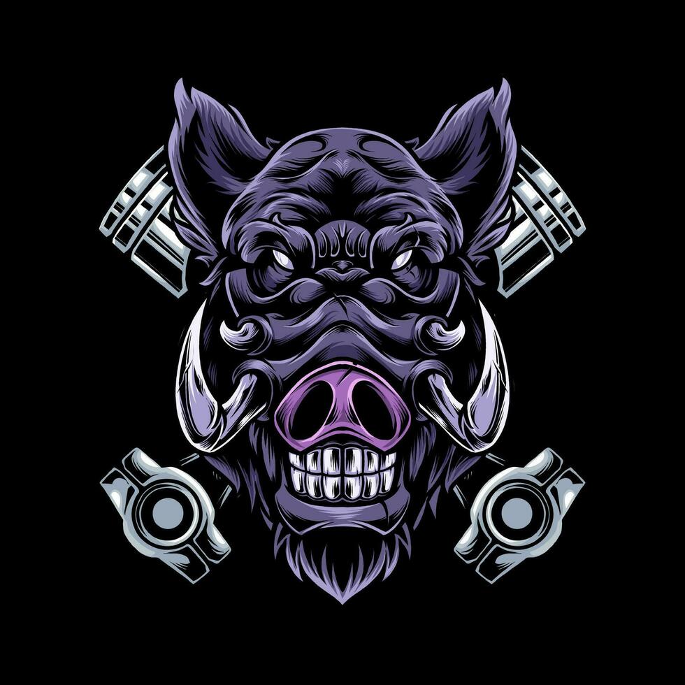 Ferocious biker wild boar vector