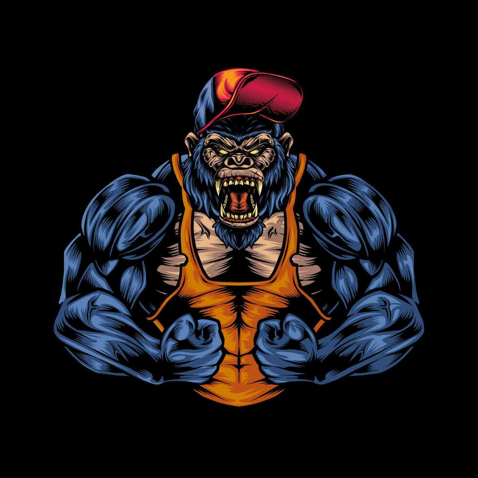 Gorilla fitness cartoon logo 4 vector