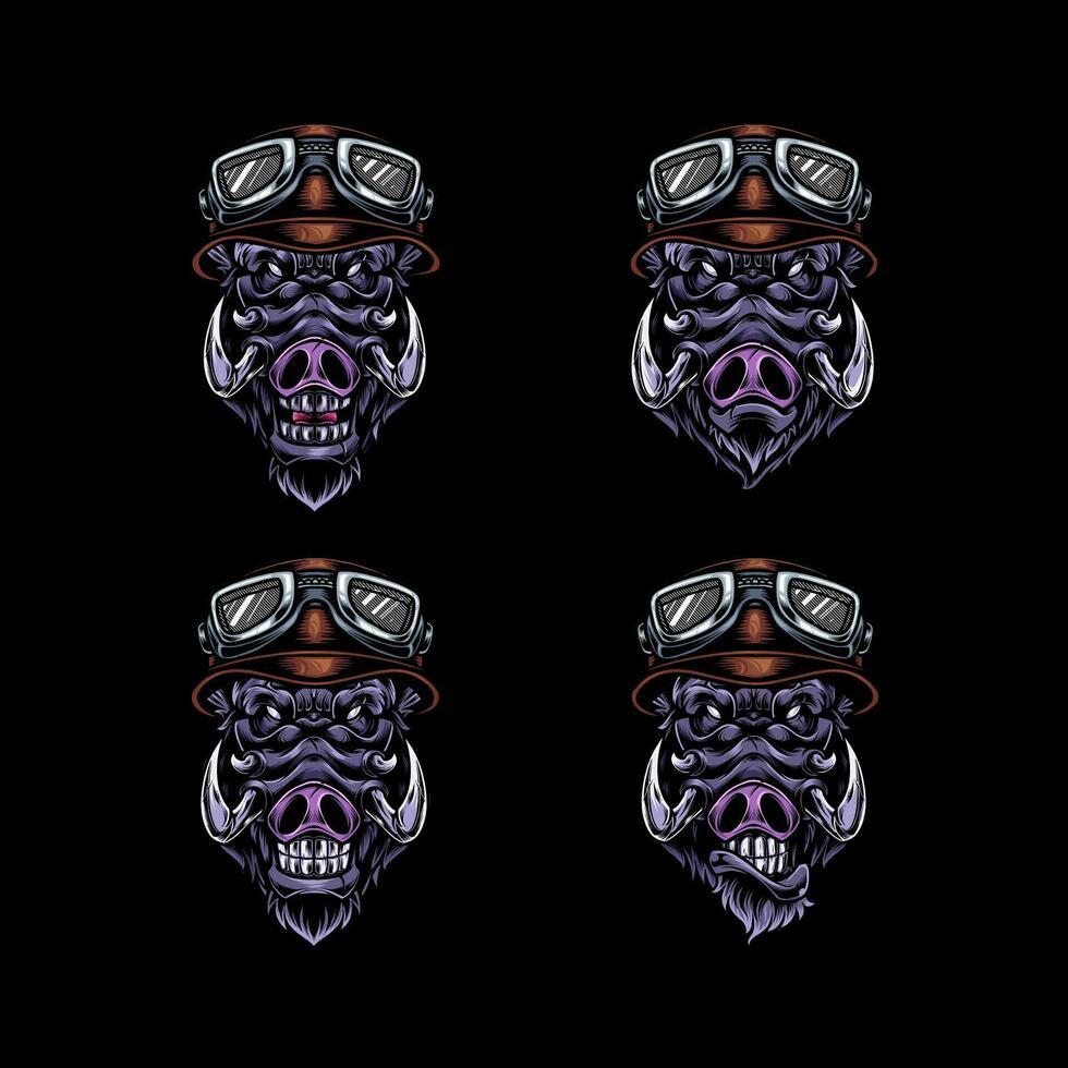 Ferocious biker wild boar vector