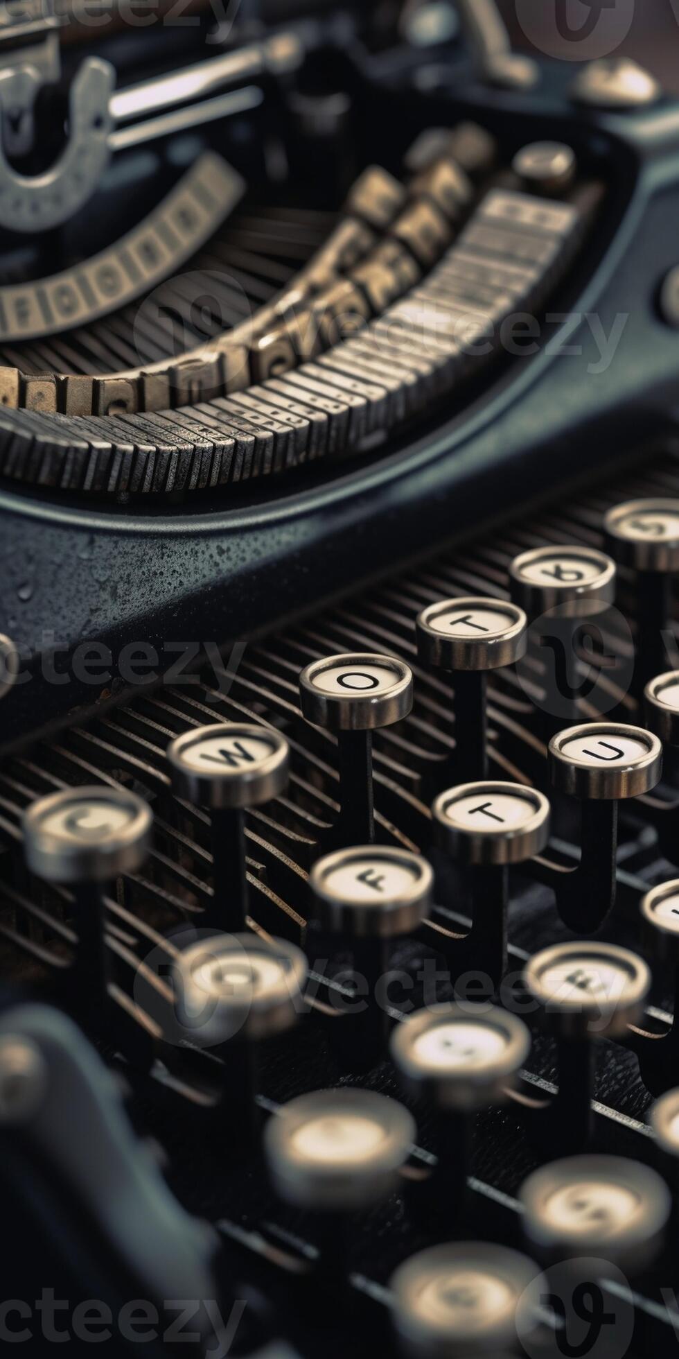 Details of an old retro typewriter vintage style dusty surfaces