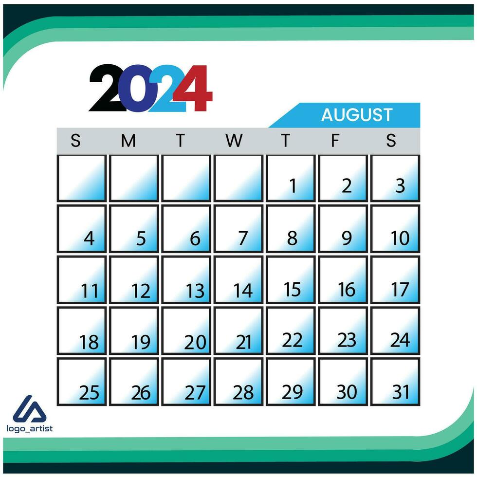 2024 calender for month august vector