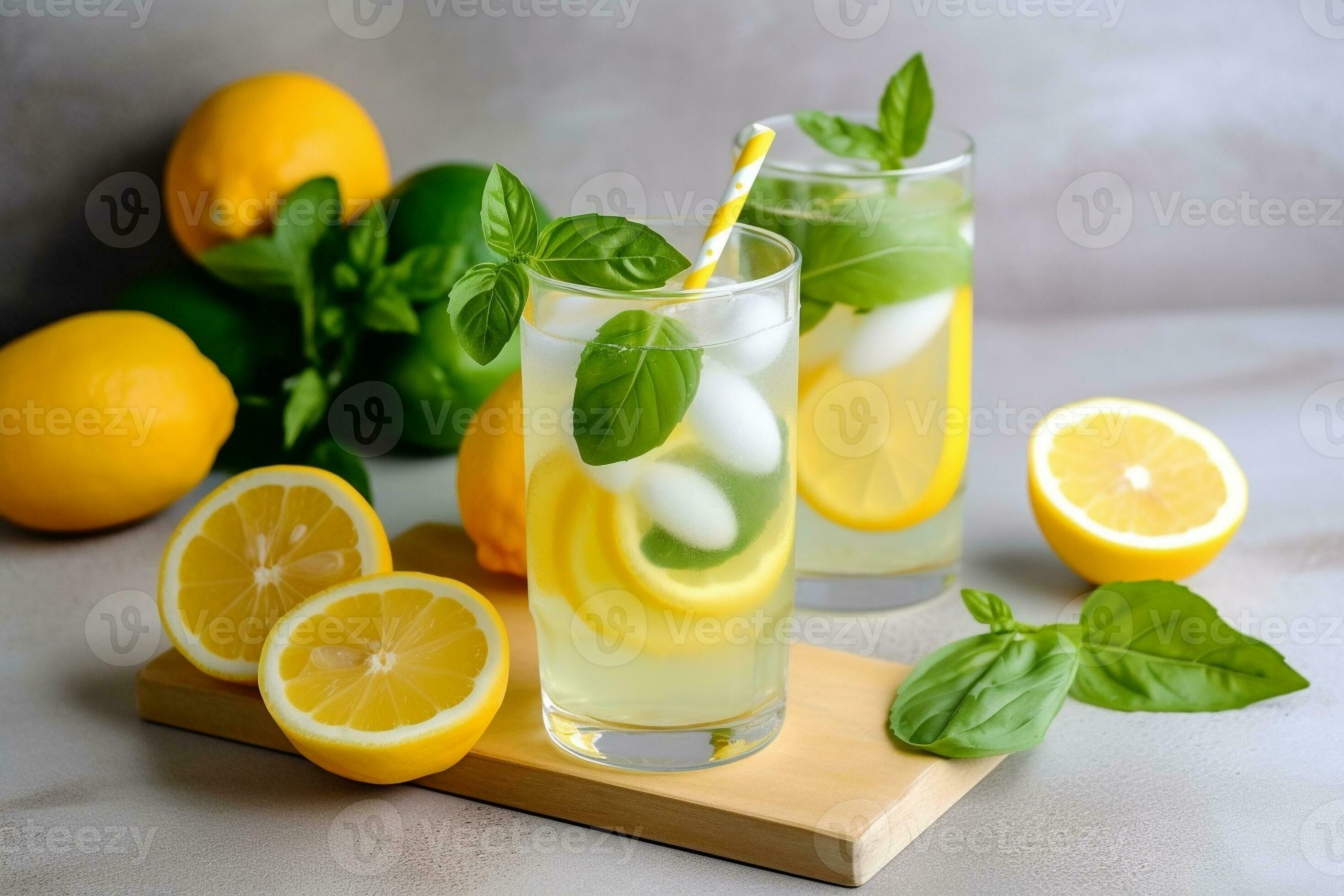 Homemade orange and lemon water with basil, Generative AI 30733495 Stock Photo at Vecteezy