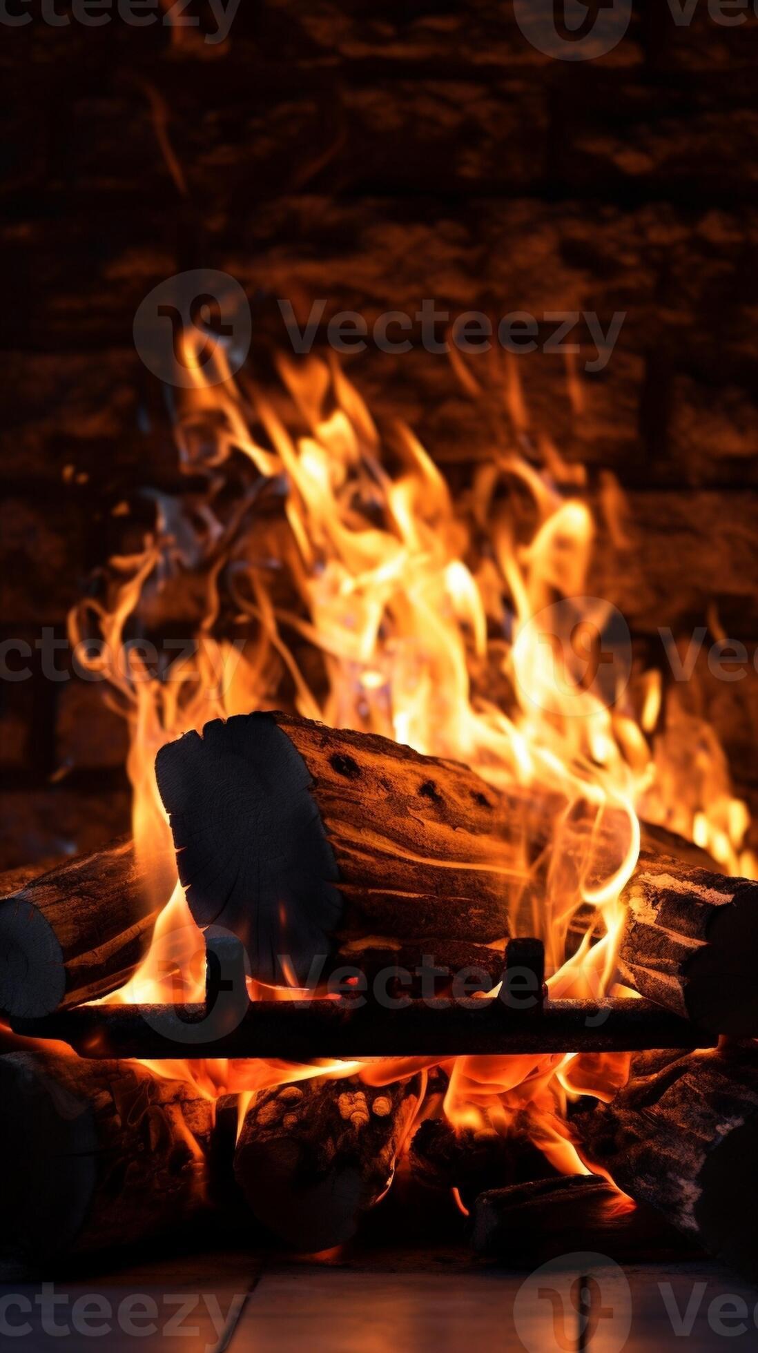 Burning wood and coal in fireplace, Generative AI 30733797 Stock Photo