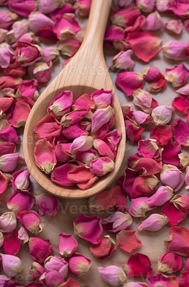 Dried rose petals for tea alternative medicine potpourri, Generative AI