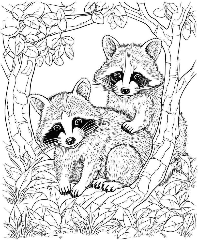 raccoon coloring page for adults vector