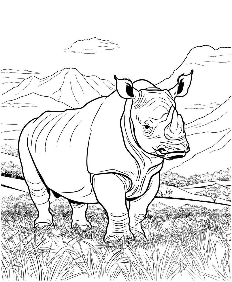 Rhinoceros coloring page line art vector